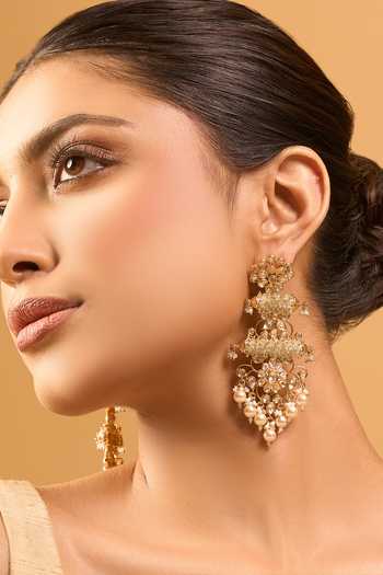 Nazaakat By Samara Singh Kundan Mint Green Earrings 