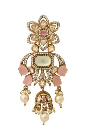 Nazaakat By Samara Singh_Pink Kundan Brass Earrings _at_Aza_Fashions