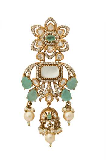 Nazaakat By Samara Singh Mint Pearls Kundan Green Earrings at Aza Fashions Nazaakat By Samara Singh_Mint Pearls Kundan Green Earrings _at_Aza_Fashions