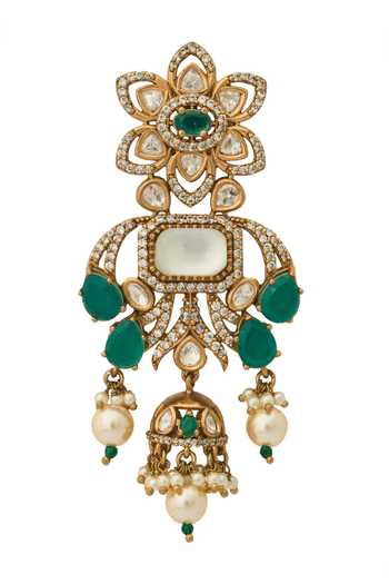Nazaakat By Samara Singh_Green Zari Kundan Brass Earrings _at_Aza_Fashions