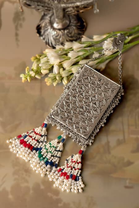 Bhavna Kumar Antique Silver Mobile Pouch 