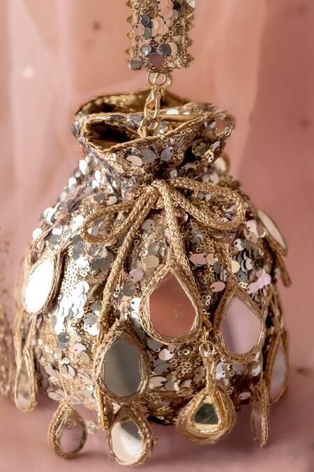 Bhavna Kumar_Gold Sequins, Mirrors Rose Potli Bag_Online_at_Aza_Fashions