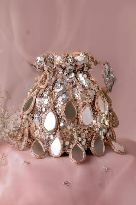 Bhavna Kumar Gold Sequins, Mirrors Rose Potli Bag 