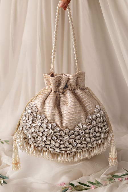 Shop_Bhavna Kumar_Gold Embroidery, Beads Kundan Embellished Potli Bag _Online_at_Aza_Fashions