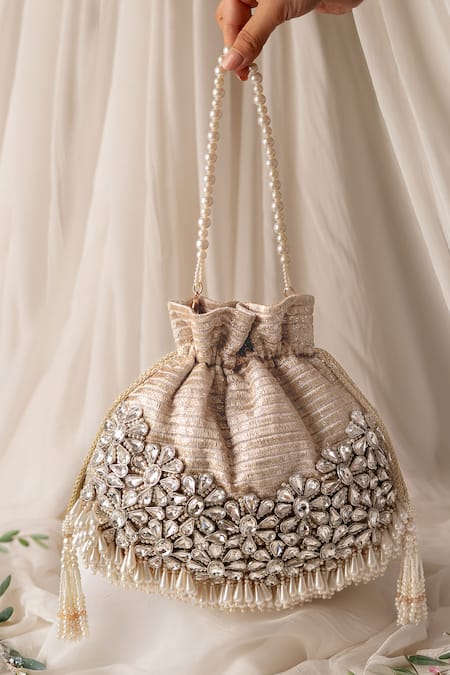 Bhavna Kumar Gold Embroidery, Beads Kundan Embellished Potli Bag 