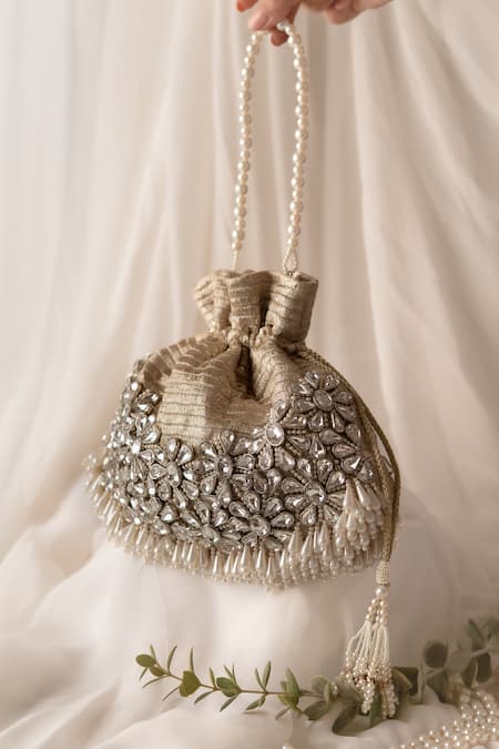 Buy_Bhavna Kumar_Gold Embroidery, Beads Kundan Embellished Potli Bag 