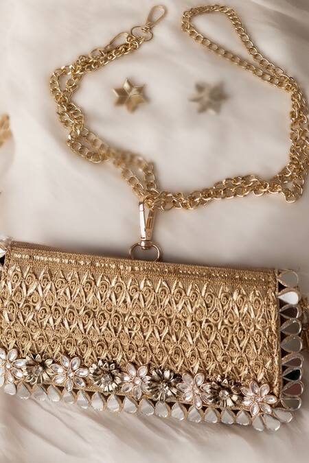 Buy_Bhavna Kumar_Gold Beads, Metallic Thread Woven Silk Designer Clutch 