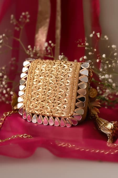 Buy_Bhavna Kumar_Gold Sequins, Mirrors, Tassels Designer Mini Clutch 