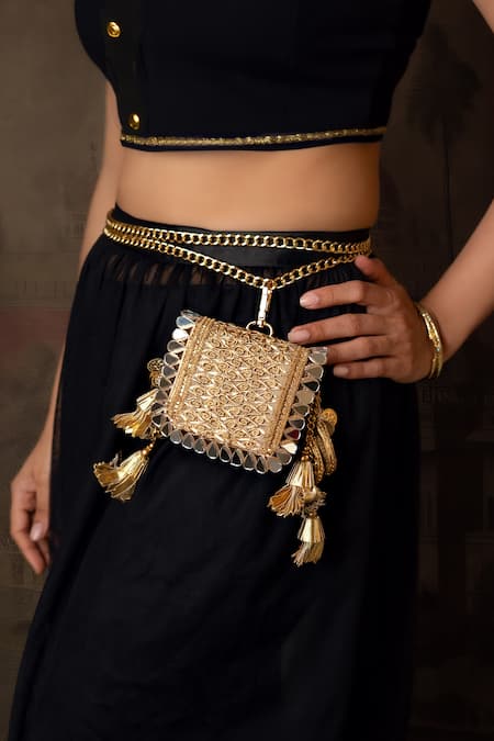 Bhavna Kumar Gold Sequins, Mirrors, Tassels Designer Mini Clutch 