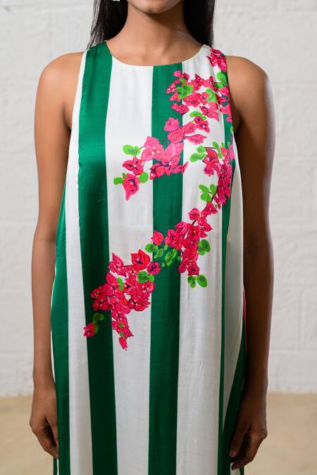 Prachi Kamat Green Modal, Satin Embroidery Round Neck And White Floral Dress Online at Aza Fashions Prachi Kamat_Green Modal, Satin Embroidery Round Neck And White Floral Dress _Online_at_Aza_Fashions