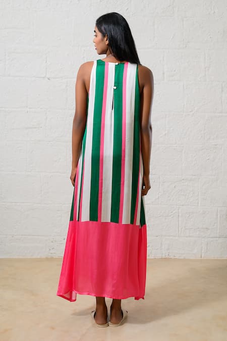 Shop Prachi Kamat Green Modal, Satin Embroidery Round Neck And White Floral Dress at Aza Fashions Shop_Prachi Kamat_Green Modal, Satin Embroidery Round Neck And White Floral Dress _at_Aza_Fashions