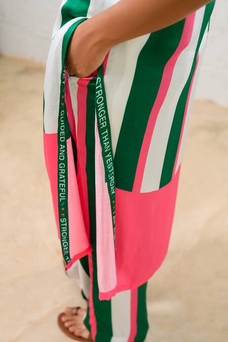 Prachi Kamat Green Modal, Satin Embroidery Round Neck Striped Designer Kurta Set Online at Aza Fashions Prachi Kamat_Green Modal, Satin Embroidery Round Neck Striped Designer Kurta Set _Online_at_Aza_Fashions