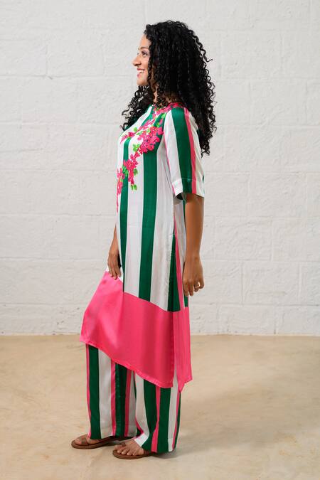 Buy Prachi Kamat Green Modal, Satin Embroidery Round Neck Striped Designer Kurta Set Online at Aza Fashions Buy_Prachi Kamat_Green Modal, Satin Embroidery Round Neck Striped Designer Kurta Set _Online_at_Aza_Fashions