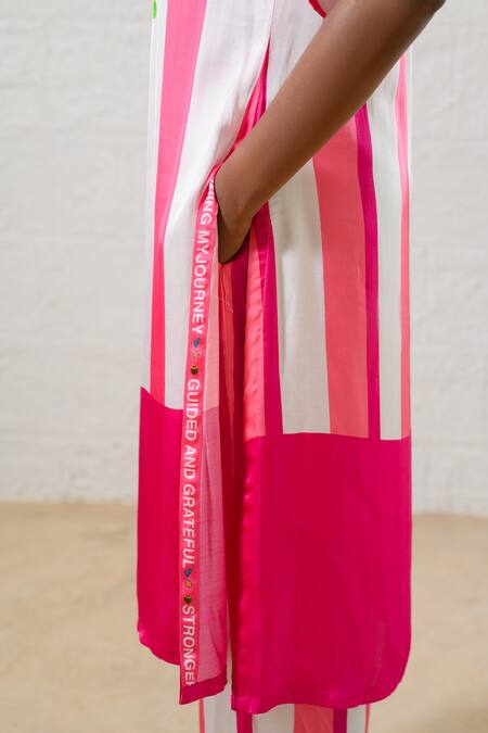 Prachi Kamat Pink Modal, Satin Embroidery Round Neck Striped Kurta And Pant Set Online at Aza Fashions Prachi Kamat_Pink Modal, Satin Embroidery Round Neck Striped Kurta And Pant Set _Online_at_Aza_Fashions