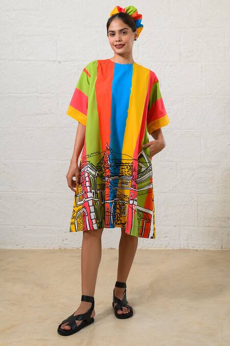 Prachi Kamat Multi Color Poplin Round Neck Multicolor Designer Dress Online at Aza Fashions Prachi Kamat_Multi Color Poplin Round Neck Multicolor Designer Dress _Online_at_Aza_Fashions