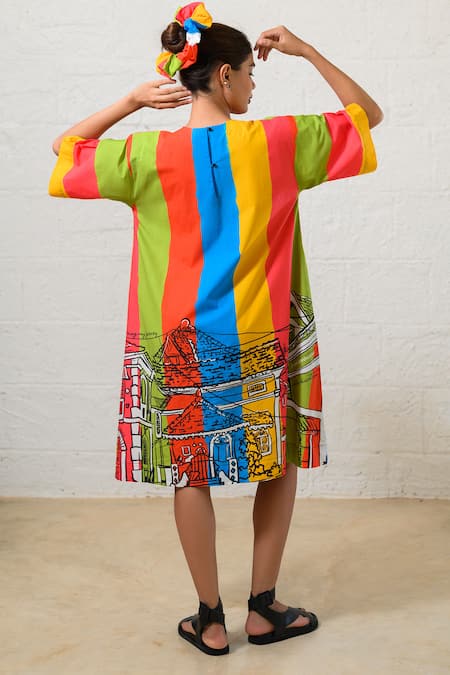 Shop Prachi Kamat Multi Color Poplin Round Neck Multicolor Designer Dress at Aza Fashions Shop_Prachi Kamat_Multi Color Poplin Round Neck Multicolor Designer Dress _at_Aza_Fashions