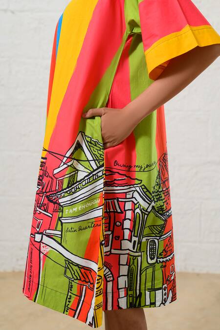 Shop Prachi Kamat Multi Color Poplin Round Neck Multicolor Designer Dress Online at Aza Fashions Shop_Prachi Kamat_Multi Color Poplin Round Neck Multicolor Designer Dress _Online_at_Aza_Fashions