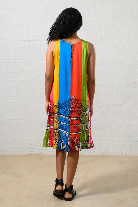 Shop Prachi Kamat Multi Color Modal, Satin Round Neck Multicolor Designer Dress at Aza Fashions Shop_Prachi Kamat_Multi Color Modal, Satin Round Neck Multicolor Designer Dress _at_Aza_Fashions