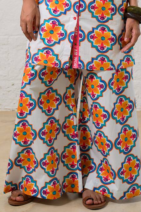 Shop_Prachi Kamat_Multi Color Poplin Round Neck Multicolor Printed Kurta And Palazzo Set _Online_at_Aza_Fashions