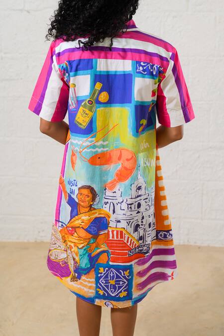 Shop Prachi Kamat Poplin Collared Multicolor Designer Dress Online at Aza Fashions Shop_Prachi Kamat_Poplin Collared Multicolor Designer Dress _Online_at_Aza_Fashions