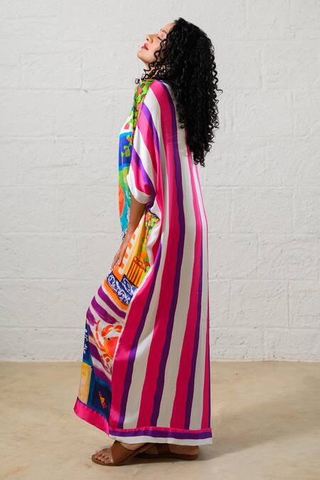 Prachi Kamat_Multi Color Modal, Satin Round Neck Multicolor Designer Kaftan _Online_at_Aza_Fashions