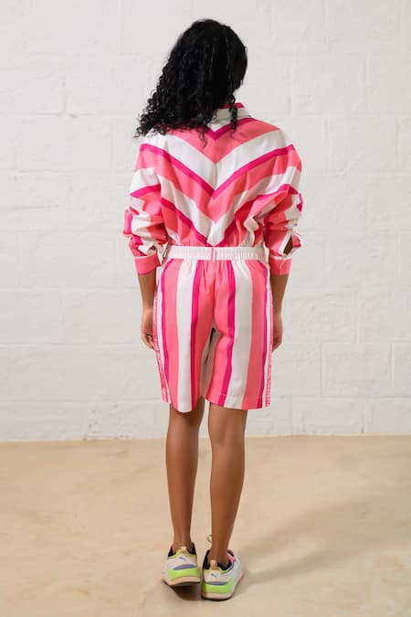 Prachi Kamat Pink Striped Poplin Top & Shorts Set 