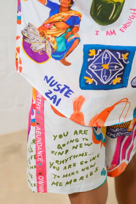 Buy_Prachi Kamat_Multi Color Poplin Collared Multicolor Designer Top And Shorts Set _Online_at_Aza_Fashions