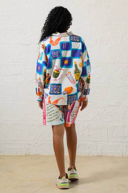 Shop_Prachi Kamat_Multi Color Poplin Collared Multicolor Designer Top And Shorts Set _Online_at_Aza_Fashions