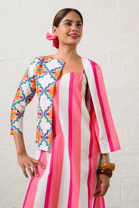 Prachi Kamat_Multi Color Poplin Round Neck Multicolor Designer Jacket _Online_at_Aza_Fashions