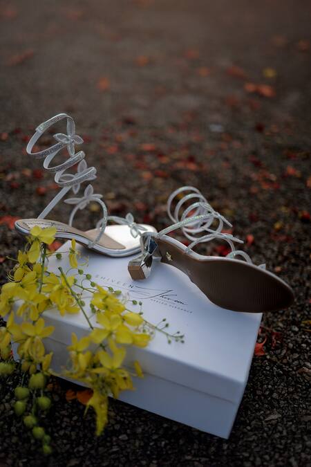 Shiveen Shiveen_Silver Bows Designer Serenette Heels _Online_at_Aza_Fashions