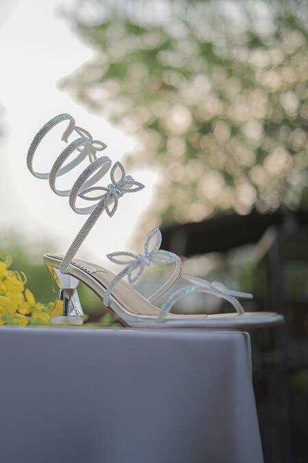 Buy_Shiveen Shiveen_Silver Bows Designer Serenette Heels _Online_at_Aza_Fashions