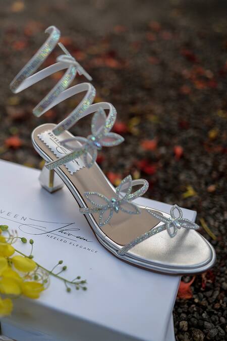 Shop_Shiveen Shiveen_Silver Bows Designer Serenette Heels _Online_at_Aza_Fashions