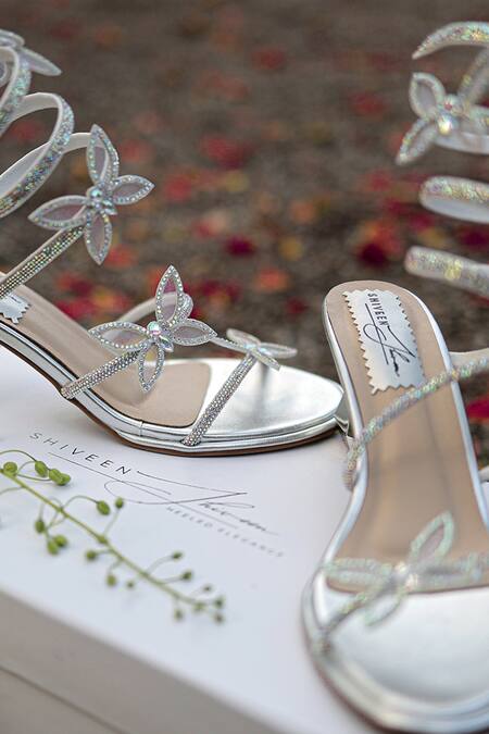 Shiveen Shiveen_Silver Bows Designer Serenette Heels _at_Aza_Fashions