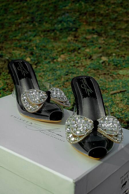Buy_Shiveen Shiveen_Black Rhinestones Designer Nocturna Heels _Online_at_Aza_Fashions