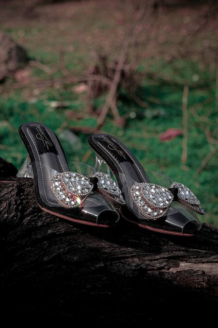 Shop_Shiveen Shiveen_Black Rhinestones Designer Nocturna Heels _Online_at_Aza_Fashions