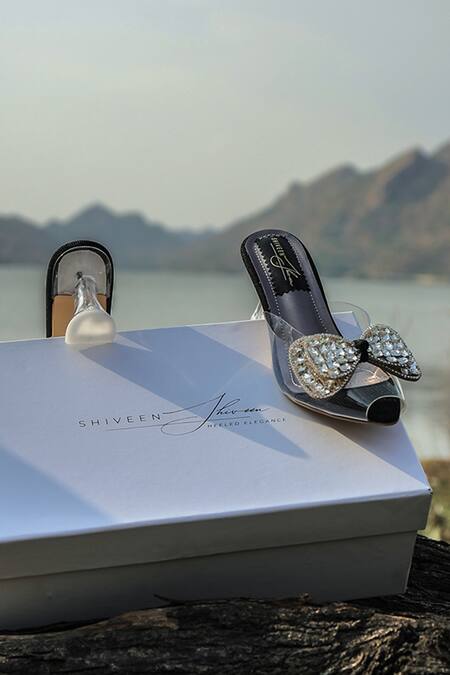 Shiveen Shiveen_Black Rhinestones Designer Nocturna Heels _at_Aza_Fashions