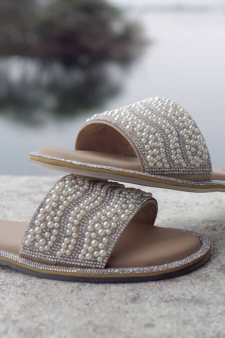 Buy_Shiveen Shiveen_Gray Designer Magnolia Flats _Online_at_Aza_Fashions