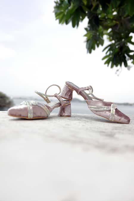 Shiveen Shiveen Duchess Mules with Rhinestone Straps 