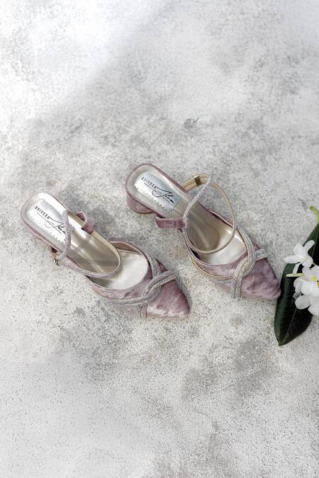 Shiveen Shiveen Purple Rhinestones Duchess Mules With Straps 