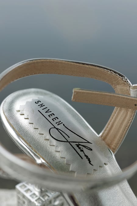 Shiveen Shiveen_Silver Rhinestones Designer Bellezza Heels _at_Aza_Fashions