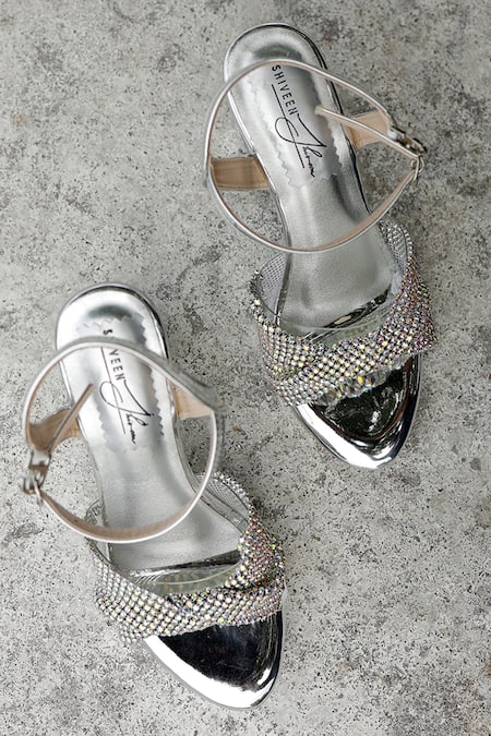 Shiveen Shiveen Silver Rhinestones Designer Bellezza Heels 