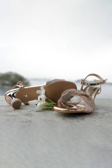 Buy_Shiveen Shiveen_Rose Gold Rhinestones Aurielle Heels _Online_at_Aza_Fashions