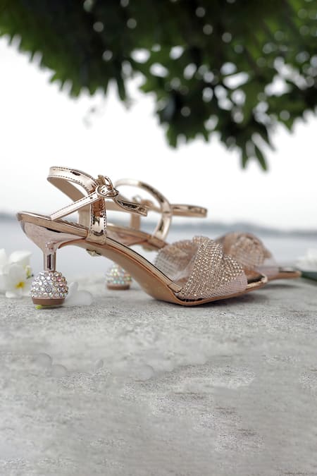 Shop_Shiveen Shiveen_Rose Gold Rhinestones Aurielle Heels _Online_at_Aza_Fashions