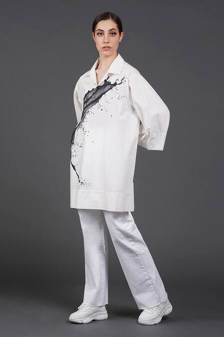 Buy Samant Chauhan White Cotton Collared Ink Impact Designer Shirt Online at Aza Fashions Buy_Samant Chauhan_White Cotton Collared Ink Impact Designer Shirt _Online_at_Aza_Fashions