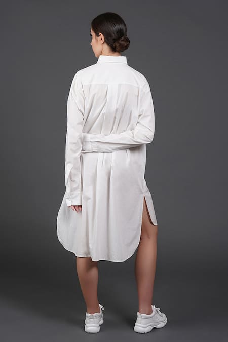 Shop Samant Chauhan White Cotton Collared Black Stroke Shirt at Aza Fashions Shop_Samant Chauhan_White Cotton Collared Black Stroke Shirt _at_Aza_Fashions