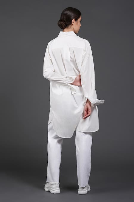Shop Samant Chauhan White Cotton Collared Monochrome Blossom Shirt at Aza Fashions Shop_Samant Chauhan_White Cotton Collared Monochrome Blossom Shirt _at_Aza_Fashions