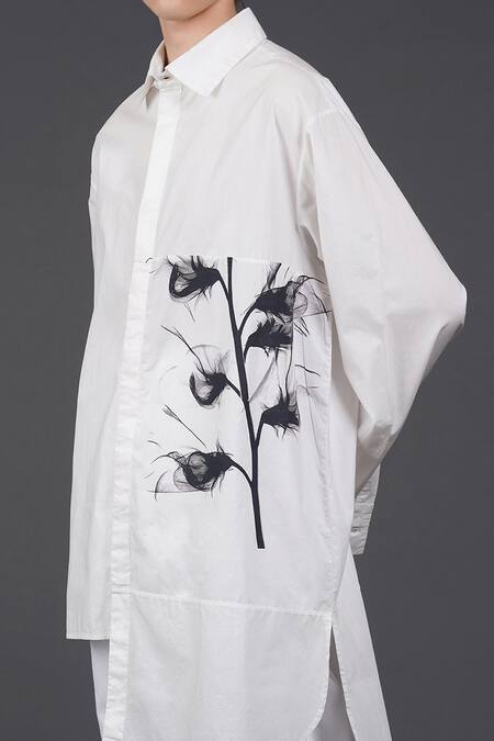 Shop Samant Chauhan White Cotton Collared Monochrome Blossom Shirt Online at Aza Fashions Shop_Samant Chauhan_White Cotton Collared Monochrome Blossom Shirt _Online_at_Aza_Fashions