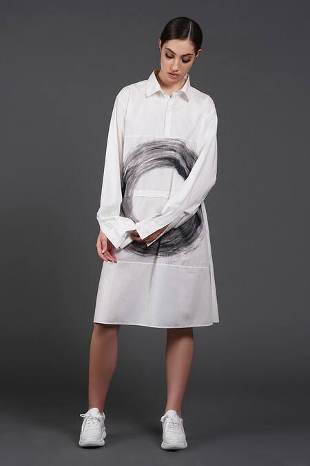 Samant Chauhan White Cotton Collared Artist Circle Shirt Online at Aza Fashions Samant Chauhan_White Cotton Collared Artist Circle Shirt _Online_at_Aza_Fashions