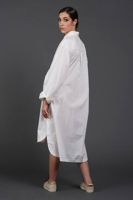 Samant Chauhan White Cotton Collared Mono Tulip Shirt Dress Online at Aza Fashions Samant Chauhan_White Cotton Collared Mono Tulip Shirt Dress _Online_at_Aza_Fashions