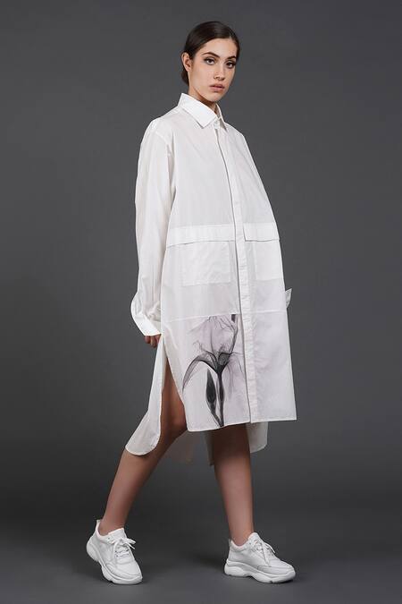 Buy Samant Chauhan White Cotton Collared Mono Tulip Shirt Dress Online at Aza Fashions Buy_Samant Chauhan_White Cotton Collared Mono Tulip Shirt Dress _Online_at_Aza_Fashions